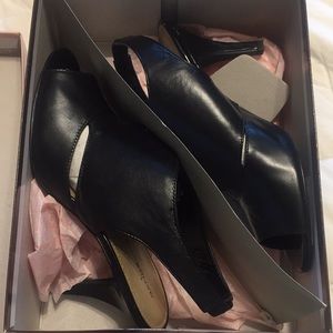 Leather open toe heels